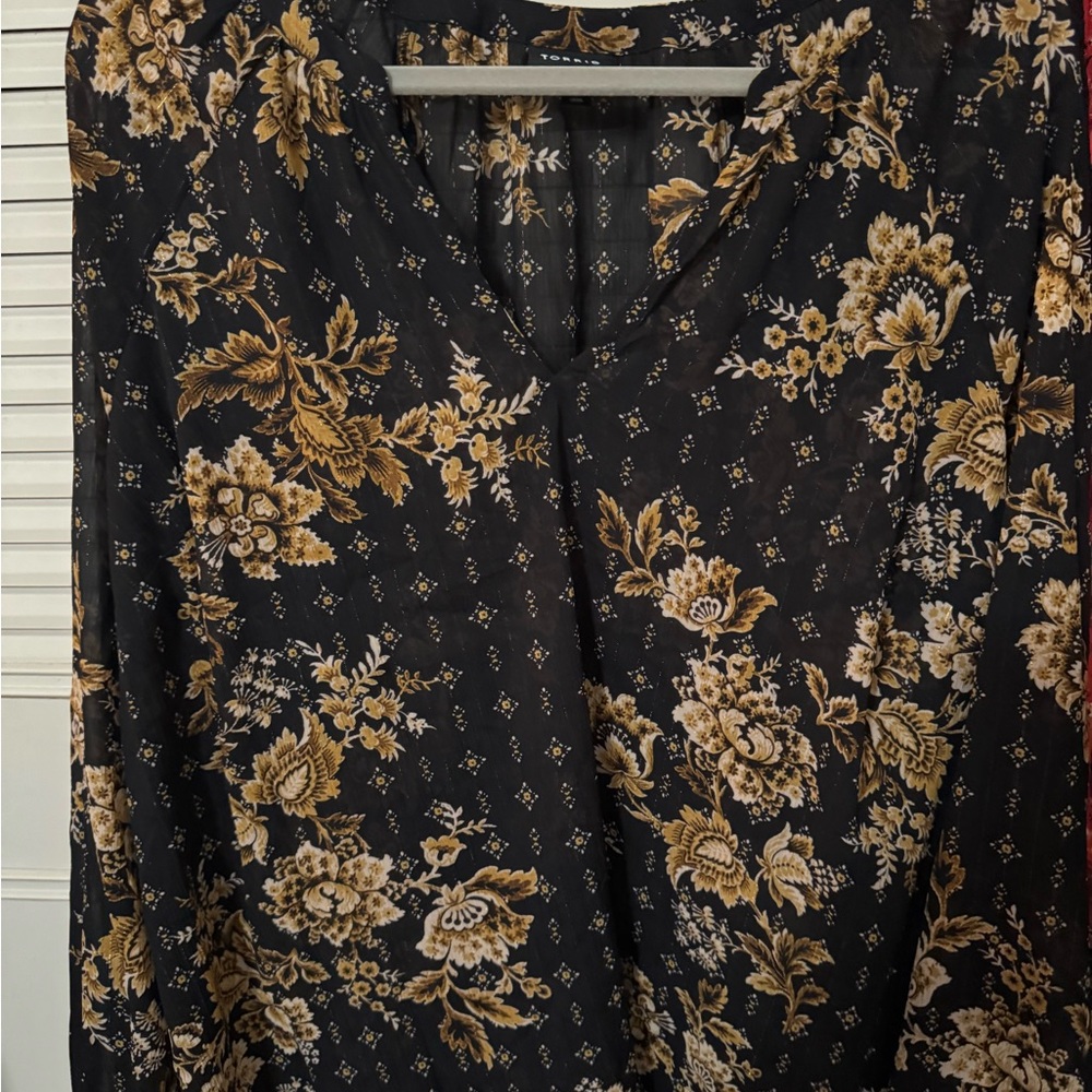 Torrid Gold and Brown Long Sleeve Blouse Relaxed Fit size 2
